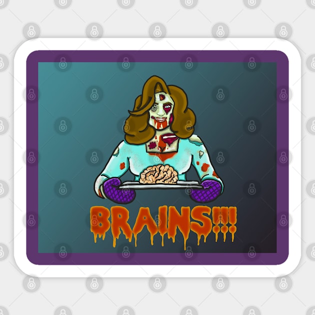 Brains!!! (with background) Sticker by tesiamarieart